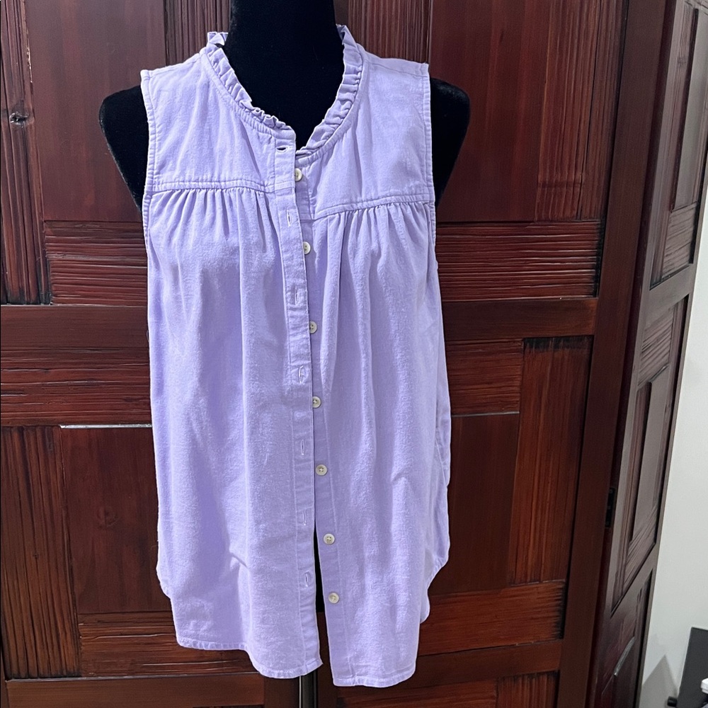 Sonoma Sleeveless Lavender Button-Front Ruffle Collar Top